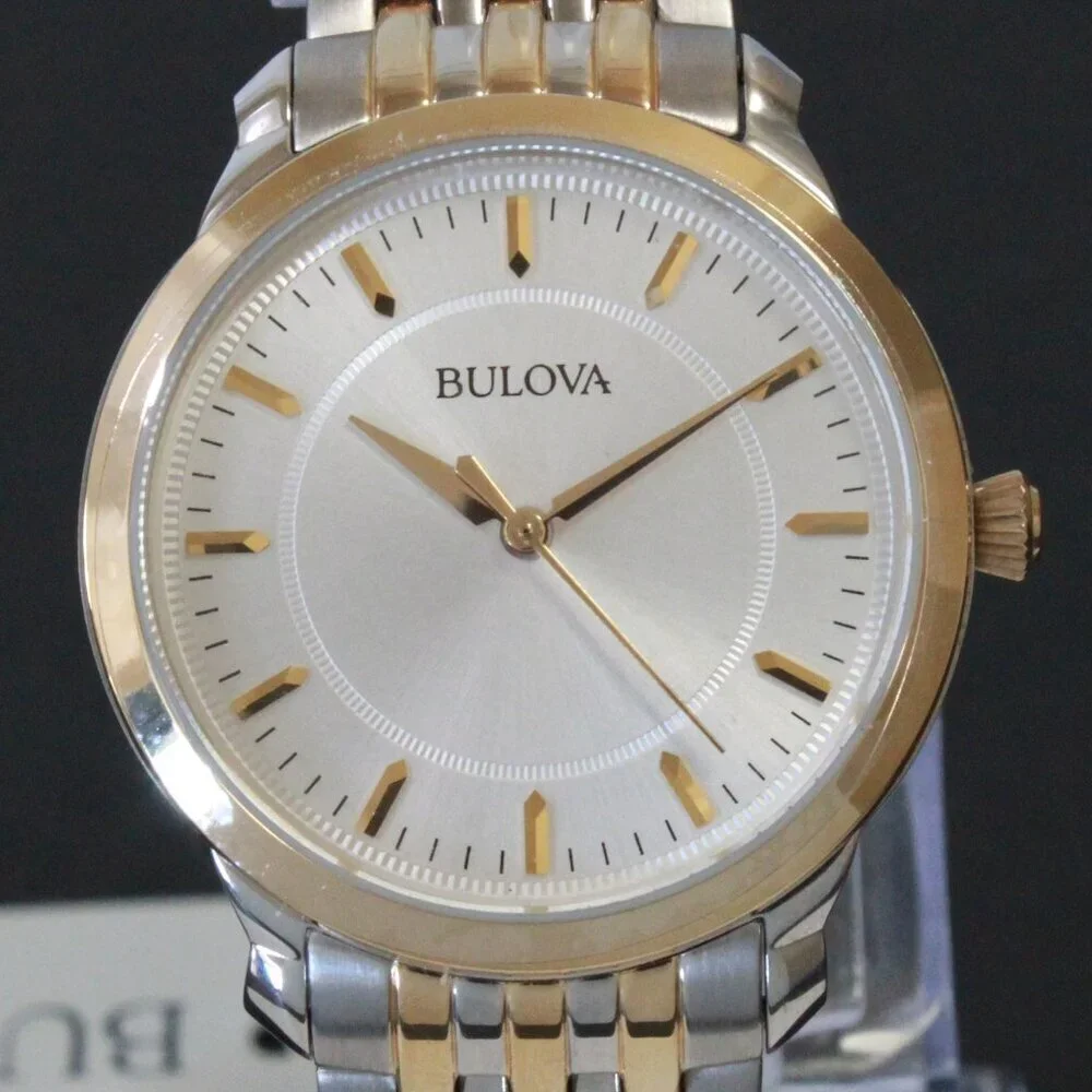 Bulova Ladies Classic Quartz Watch Two Tone Finish Raised Indices Bracelet 32mm